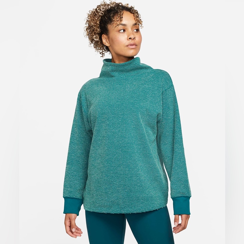Nike Yoga Luxe Texture Cowl Neck Pullover in Geode Teal Size XS